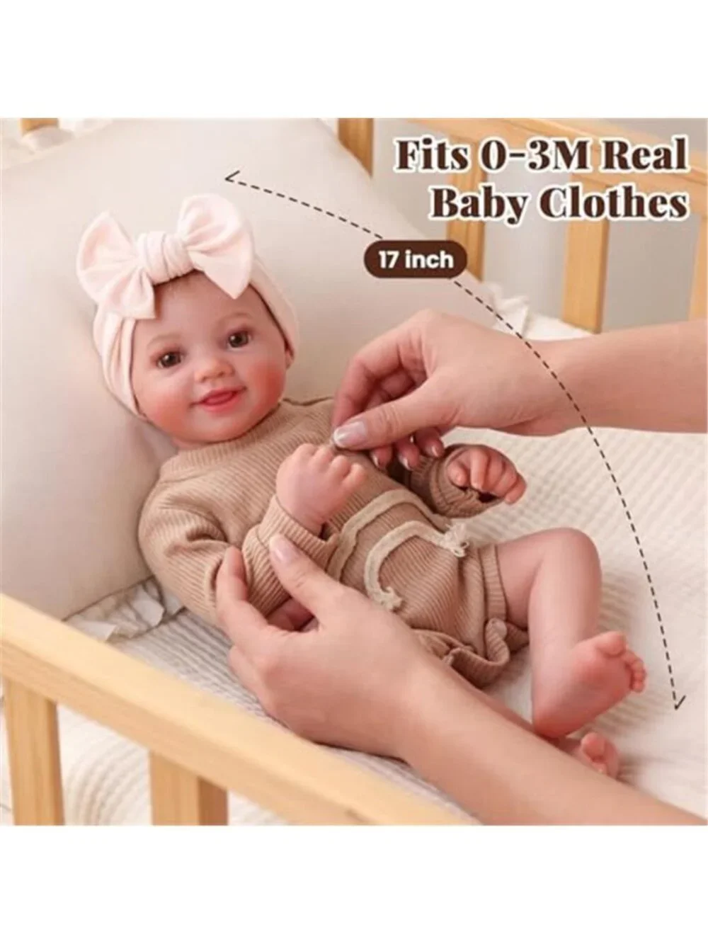 17 Inch Reborn Baby Doll Smiling Girl Soft Body Pacifier Bottle Rattles Set